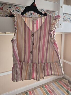 Cat & Jack Pink Multi-Stripe Ruffle Peplum Tank